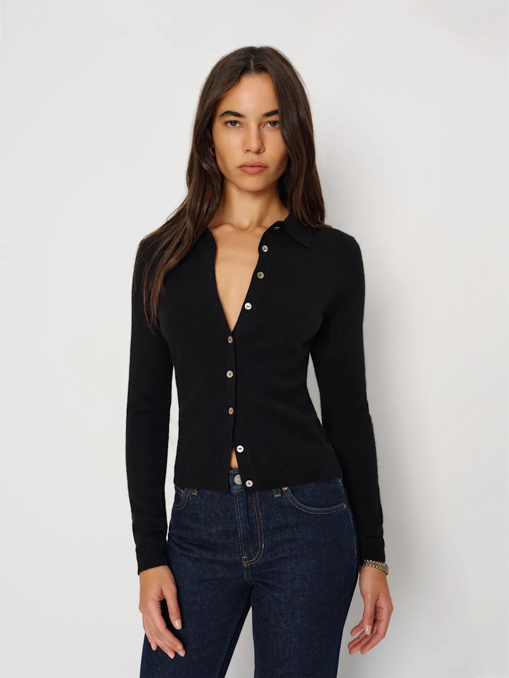 Reformation Florentina Cashmere Collared Cardigan Black - Size S